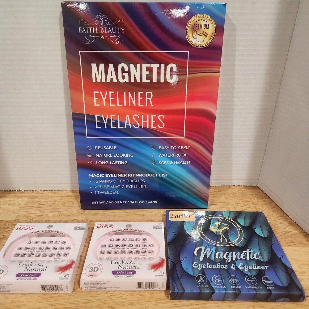 Set of 4 Eyelashes Long Lashes Kiss Trio Lash KPLC02, Faith Beauty, Earller Box